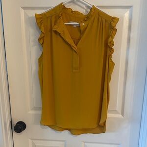 LOFT Mustard Ruffle Trim Blouse